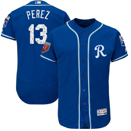 Royals #13 Salvador Perez Royal Blue 2018 Spring Training Authentic Flex Base Stitched MLB Jersey - Click Image to Close
